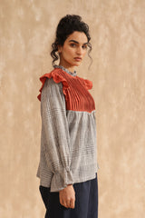 Emily Pleated Ruffle Blouse (Checks)