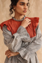 Emily Pleated Ruffle Blouse (Checks)