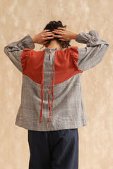 Emily Pleated Ruffle Blouse (Checks)