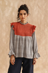 Emily Pleated Ruffle Blouse (Checks)