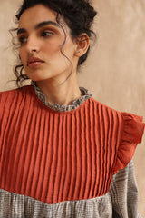 Emily Pleated Ruffle Blouse (Checks)