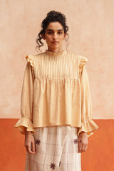 Emily Pleated Ruffle Blouse (Beige)
