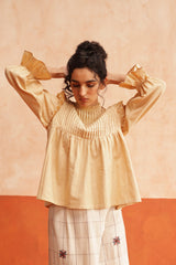 Emily Pleated Ruffle Blouse (Beige)