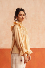 Emily Pleated Ruffle Blouse (Beige)
