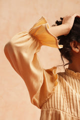 Emily Pleated Ruffle Blouse (Beige)