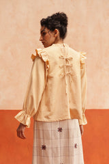 Emily Pleated Ruffle Blouse (Beige)