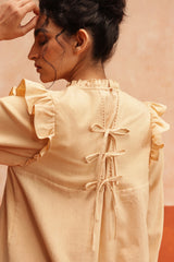 Emily Pleated Ruffle Blouse (Beige)