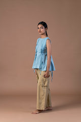 Aasmani pleated top